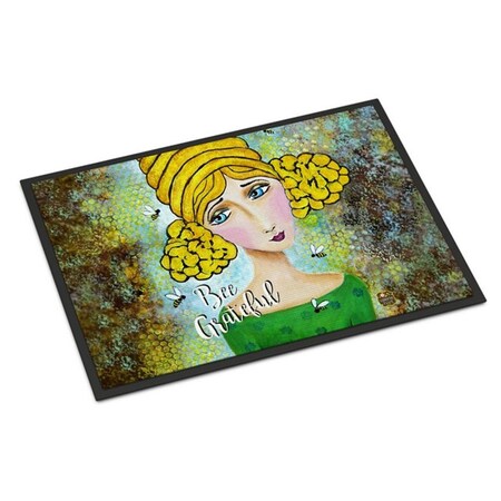 Carolines Treasures Bee Grateful Girl with Beehive Indoor or Outdoor Mat, 18 x 27 in. VHA3008MAT